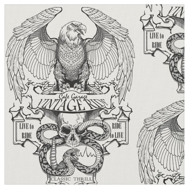 Rid till Live To Ride Biker design Tyg (Närbild)