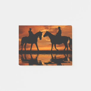 Rida cowboysilhouette för western solnedgång post-it block