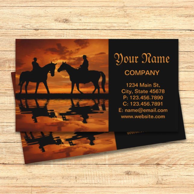 Rida cowboysilhouette för western solnedgång visitkort (Western Sunset Horseback Riding cowboy silhouette Business Card)