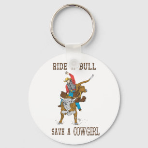 Rida en tjurspara en Cowgirl Keychain Nyckelring