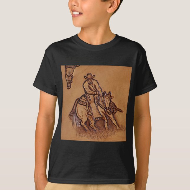 Rida RodeoCowboy för westernt läder T Shirt (Framsida)