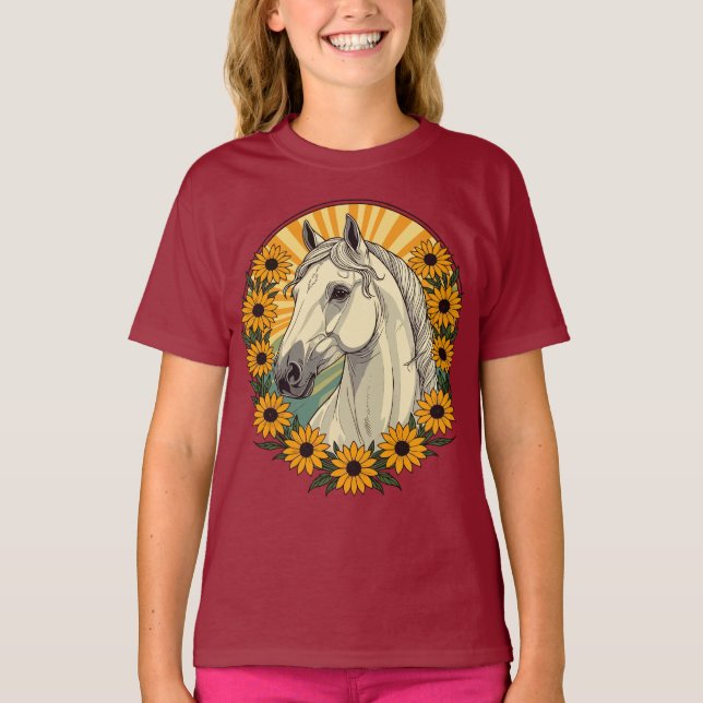 Ridande häst och svartögda Susan-blommor T Shirt (Framsida)