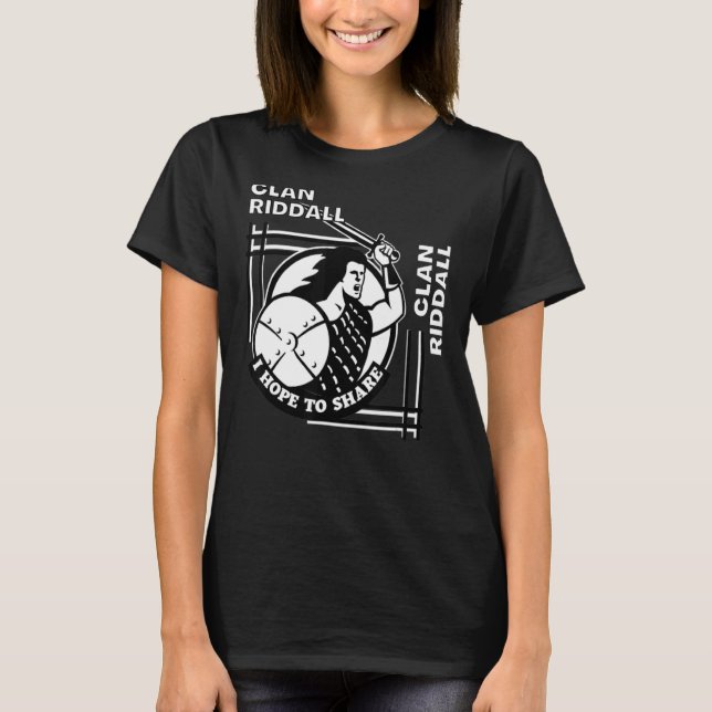 Riddall Klan Gaelic Motto Swordsman T Shirt (Framsida)