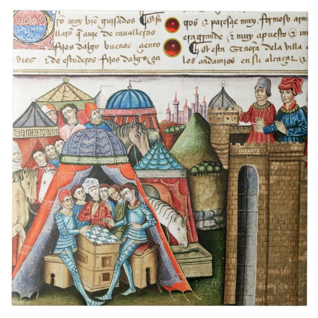 Riddare Cifar ser fiendelägret spela schack  Kakelplatta (Framsidan)