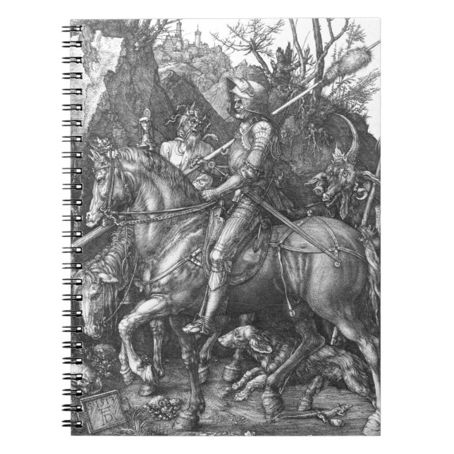 Riddare, död och djävulen, 1513 (gravyr) anteckningsbok med spiral (Framsidan)