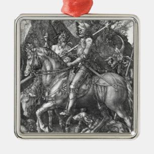 Riddare, död och djävulen, 1513 (gravyr) julgransprydnad metall