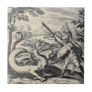 Riddare i Armor som dräpar draken Kakelplatta