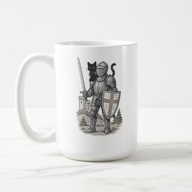 Riddare med svart katt medeltida kaffemugg (Vänster)