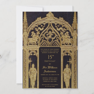 Riddare Medeltida Tema Födelsedag Svart Guld Gotis Inbjudningar