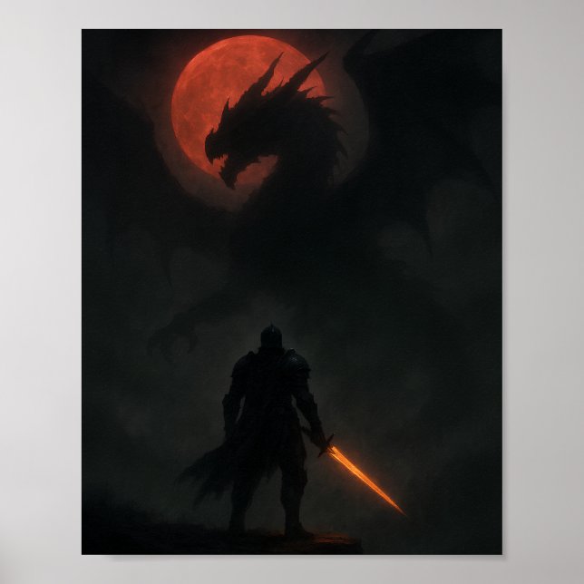 Riddare vs Drakon Under Fantasiinlägget för Blodmå Poster (Framsidan)