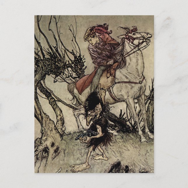“Riddaren och gnom” av Arthur Rackham Vykort (Framsida)