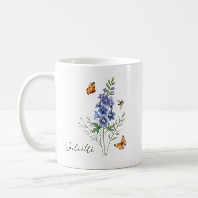 Riddarsporre födelsemånad blomma kaffemugg (Vänster)