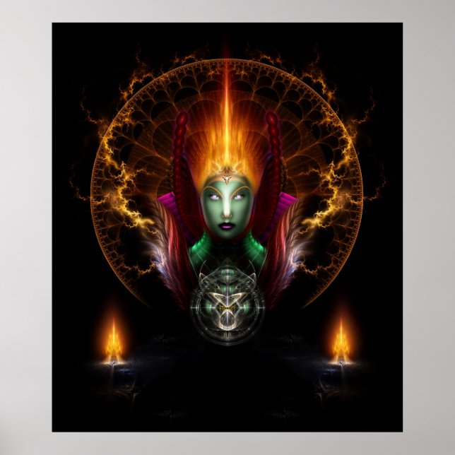 Riddian Queen of Fire Fractal Art Composition Poster (Framsidan)