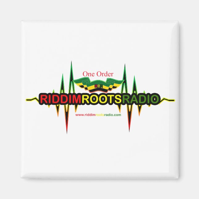 Riddim Roots Radio Square Fridge Magnet (Framsidan)