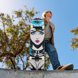 Ride Artistic Vibe: Cute Pop Art Girl Mini Skateboard Bräda 18,5 Cm