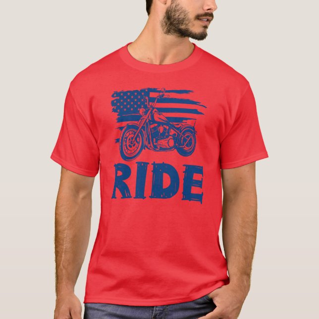 Ride, Biker American Flagga T Shirt (Framsida)