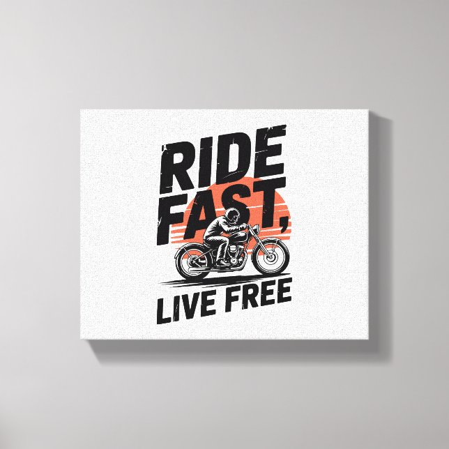 Ride Fast Live Free Bicyclist T-shirt Canvastryck (Framsida)