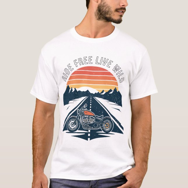 Ride Free Live Wild Motorcykel T Shirt (Framsida)