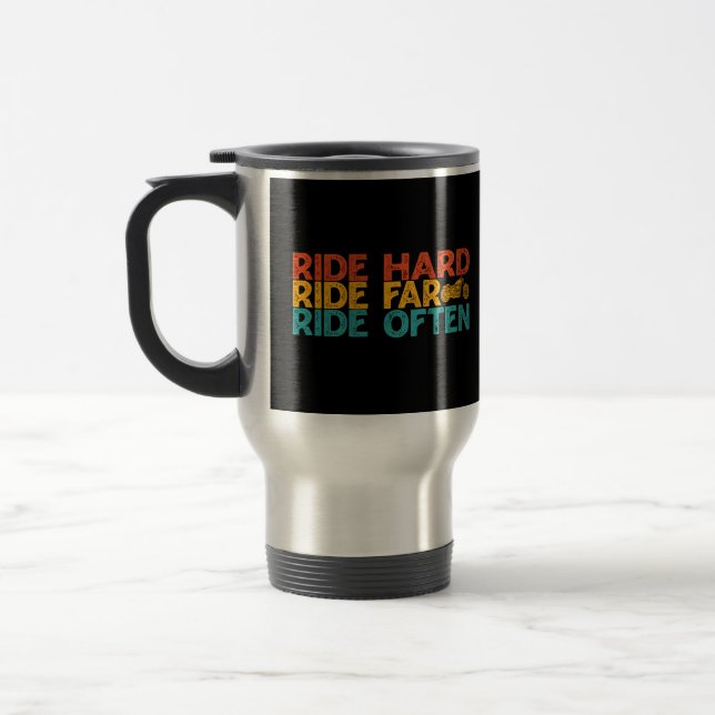 Ride hard Ride Far Ride Ofta motorcykelförare Resemugg (Vänster)