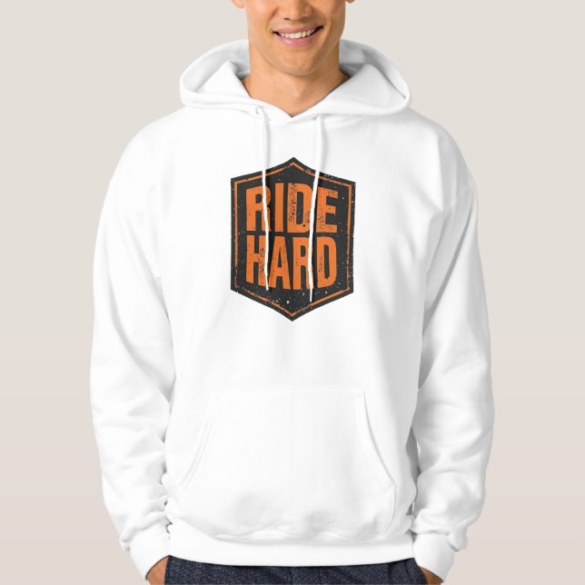 "Ride Hard" Rustikt Biker-märke Hoodie (Framsida)