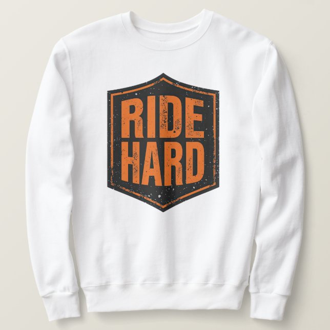 "Ride Hard" Rustikt Biker-märke Lång Ärmad Tröja (Design framsida)