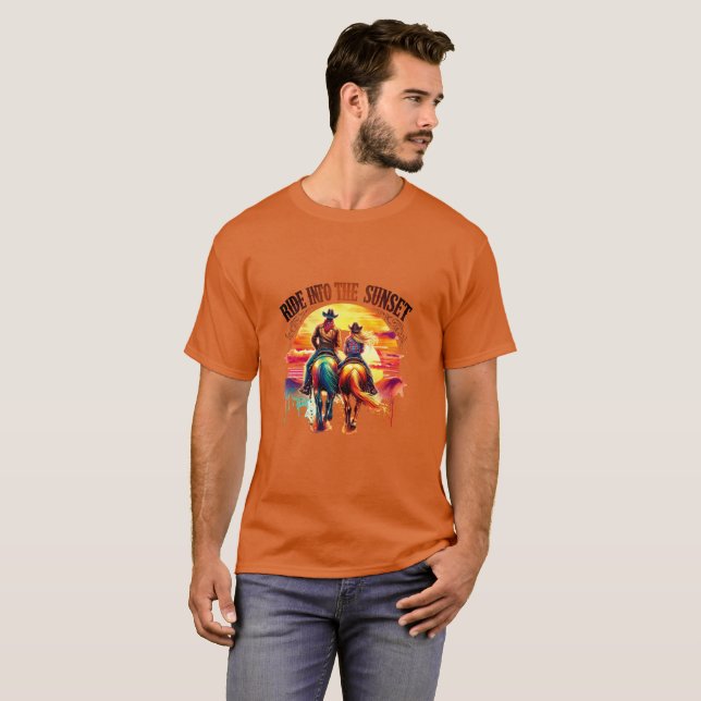 ✨"Ride in the Sunset" Cowboy Ranch Shirt – Perfect T Shirt (Hel framsida)