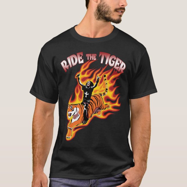 Ride in Vintagen Tiger Heavy Metall Illustration T Shirt (Framsida)