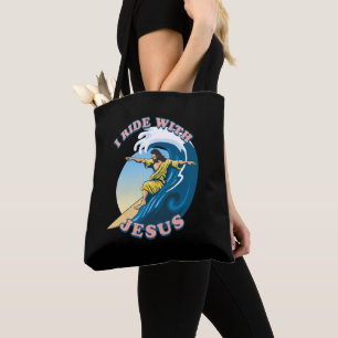 Ride med Jesus Surfing Jesus Illustration Tygkasse