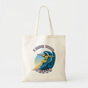 Ride med Jesus Surfing Jesus Illustration Tygkasse