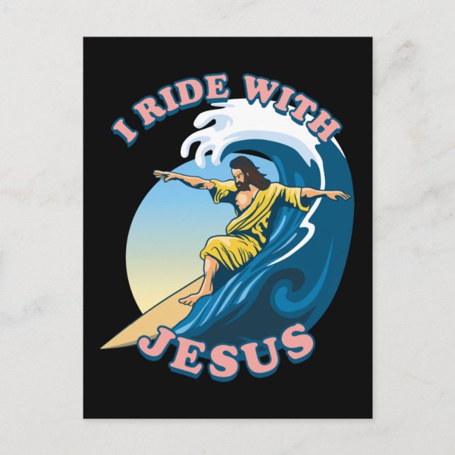 Ride med Jesus | Surfing Jesus Illustration Vykort (Framsida)