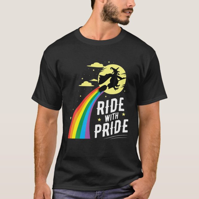 Ride med Pride HBT Gay Lesbisk Witch Halloween T Shirt (Framsida)