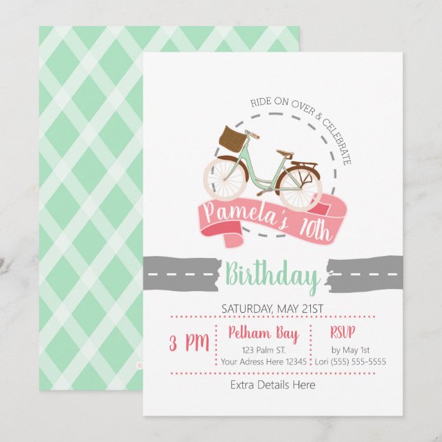 Ride on over Bicycle Birthday-inbjudan | Märk Inbjudningar (Fram/baksida)