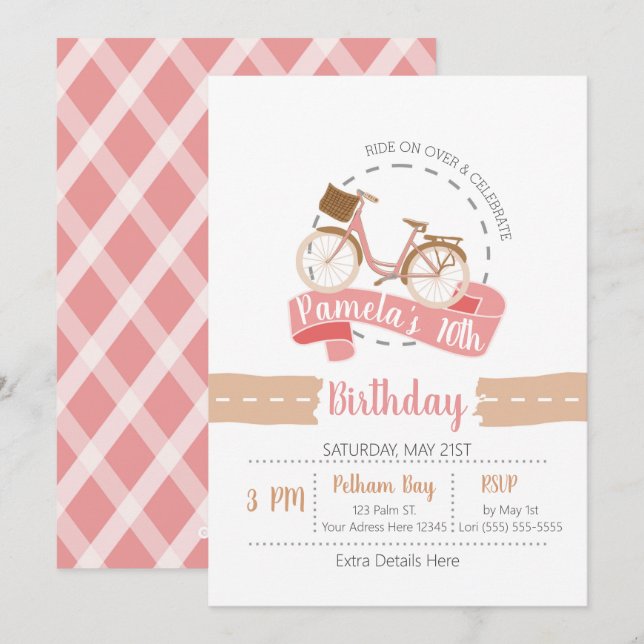 Ride on over Bicycle Birthday-inbjudan | ROSA Inbjudningar (Fram/baksida)