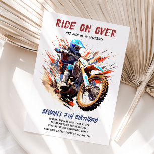 Ride on over Boy Motocross Tävla 7:e Birthday Inbjudningar