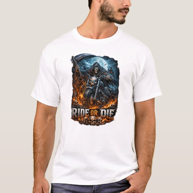 Ride or Die – Grim Reaper Biker Inferno T Shirt (Framsida)