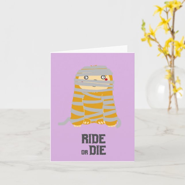 Ride or Die Mumie Lathund Halloween Kort (Gul blomma)