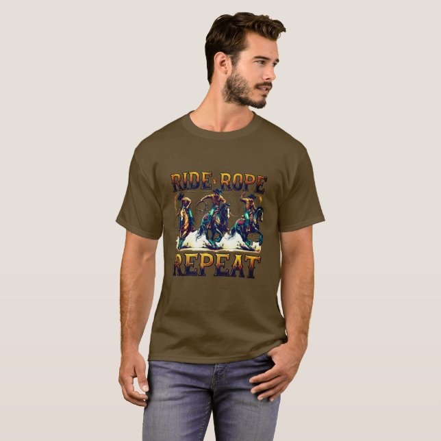 ✨"Ride Rope Repeat" Cowboy Riding Shirt  T (Hel framsida)
