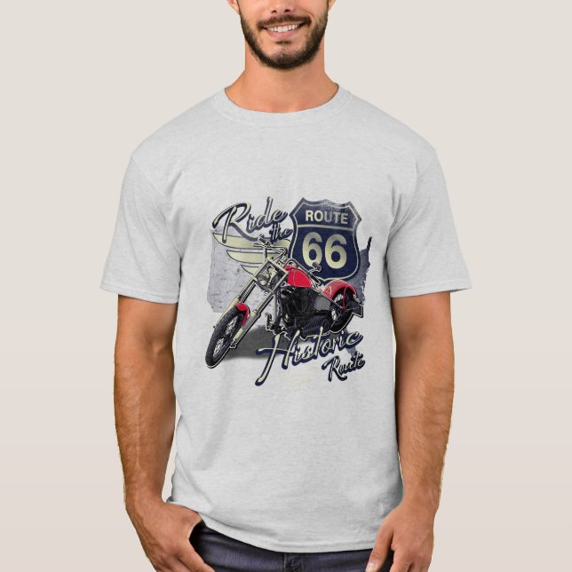 Ride Route 66, Vintage Motorcle T Shirt (Framsida)