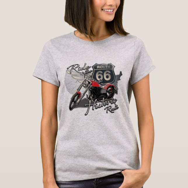 Ride Route 66, Vintage Motorcle Tee Shirt (Framsida)
