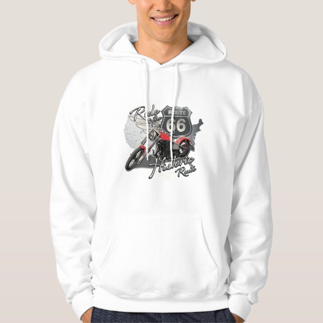Ride Route 66,Vintage Motorcycle Hooded Sweatshirt (Framsida)