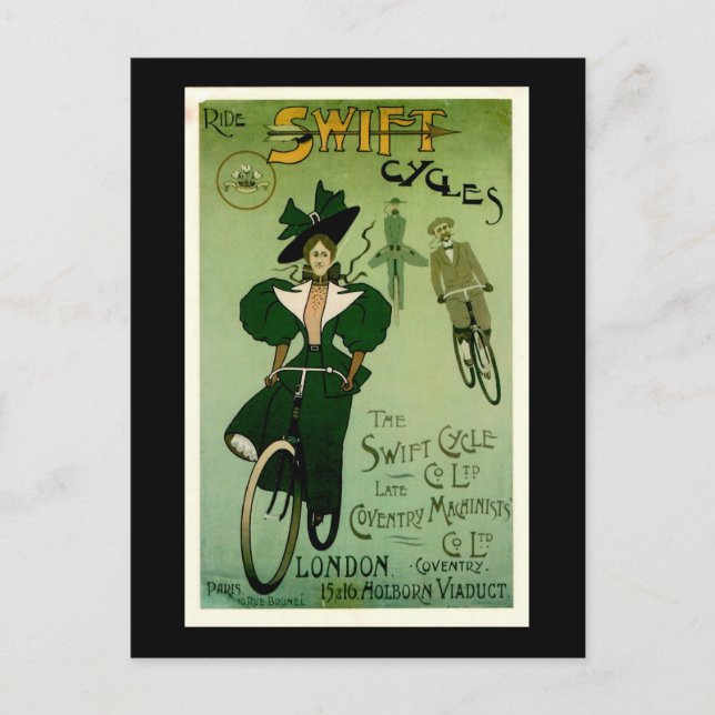 Ride SWIFT Cycles Vintage Bicycle Poster Vykort (Framsida)