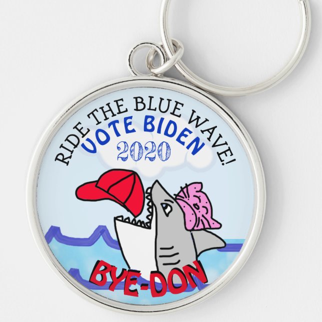Ride the Blue Wave, Vote Biden 2020 Val Adjö Rund Silverfärgad Nyckelring (Framsidan)