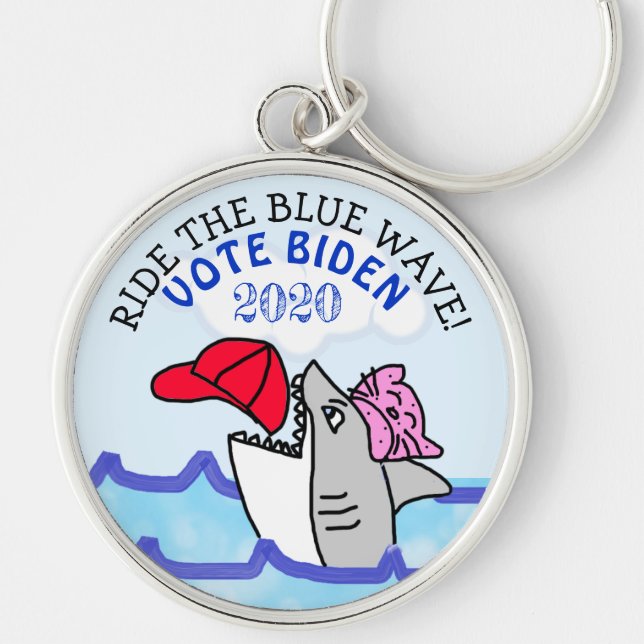 Ride the Blue Wave, Vote Biden 2020 Val Rund Silverfärgad Nyckelring (Framsidan)