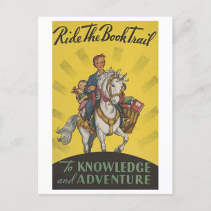 "Ride the Bok Trail" Vintage Bibliotek Poster Vykort