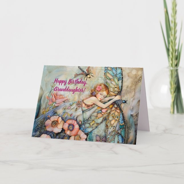RIDE THE DRAGONFLY GRANDDAUGHTER BIRTHDAY CARD TACK KORT (Framsida)