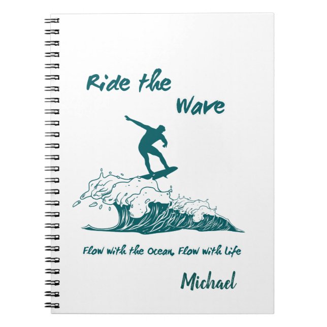 "Ride the Wave" Inspirational Surfing Graphic Anteckningsbok (Framsidan)