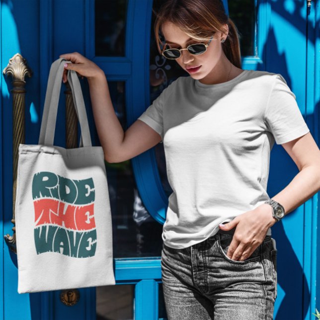 Ride the Wave Quote Tote Bag Tygkasse (Skapare uppladdad)