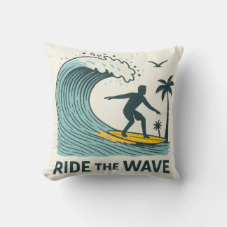 Ride the Wave Throw Pillow Gift for Surf Lovers Be Kudde