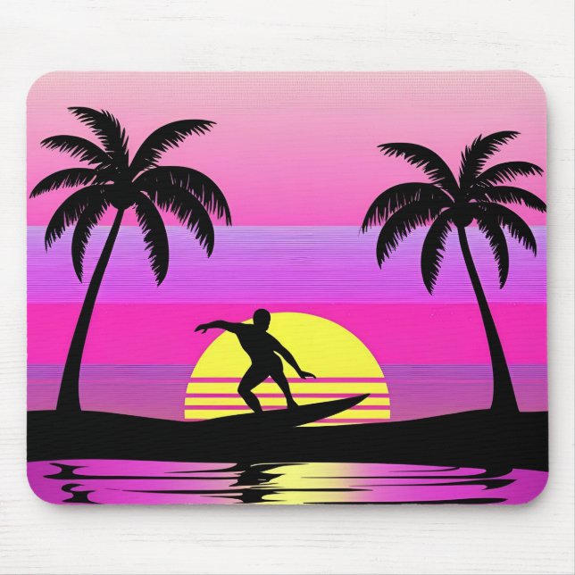 Ride the Waves – Purple Sunset Surf Mood Mouse Pad Musmatta (Framsidan)