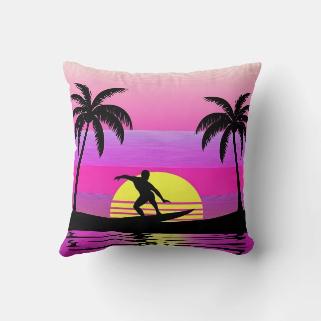 Ride the Waves – Sunset Surf Mood in Purple Tones Kudde (Baksida)